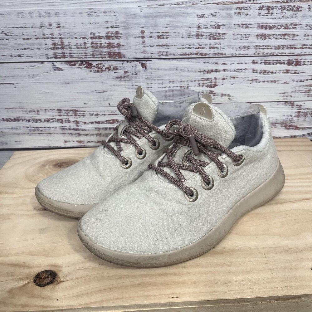 Allbirds Wool Runners Mizzles Merino Womens 8 Natural White And Taupe Low Lace